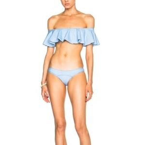 Lisa Marie Fernandez Mira Flounce Denim Bikini Set in Faded Denim sz IV